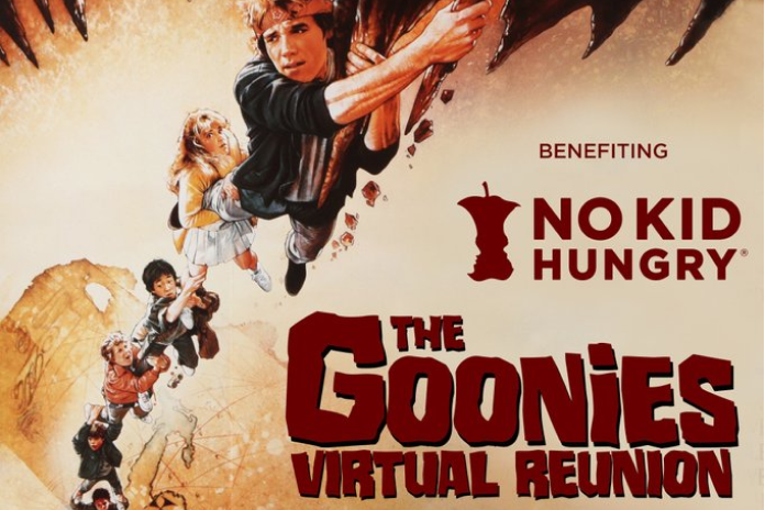 The Goonies poster for their script reading with a No Kid Hungry logo